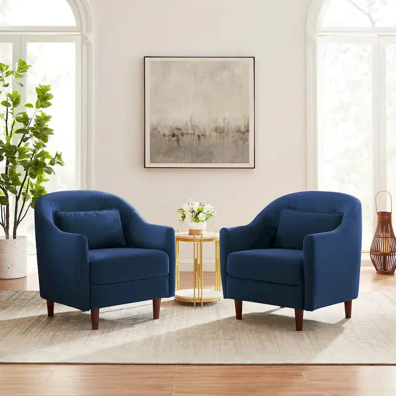 Velvet Accent Barrel Chairs (Set of 2) â€?Modern Armchairs with Solid Wood Legs and Compact Profile