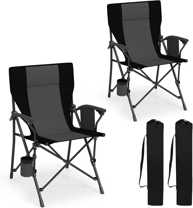 Sturdy Portable Lawn Chair with Padded Armrests, Cup Holder & 350-Pound Support