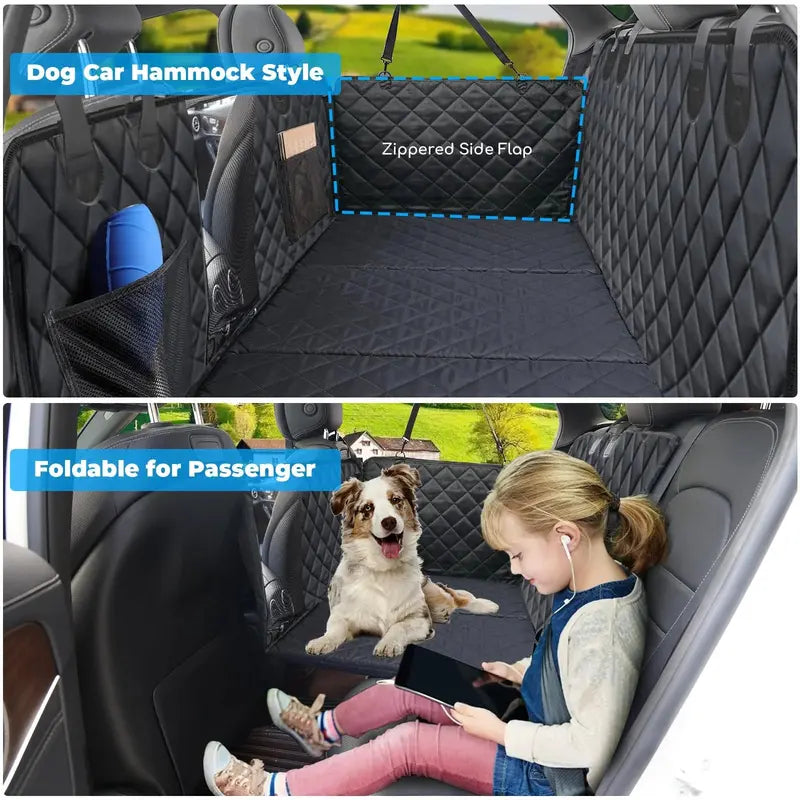 URPOWER Dog Car Seat Cover Extender, Waterproof & Padded, with Safety Belt & Mesh Window, Fits Most Cars/SUVs