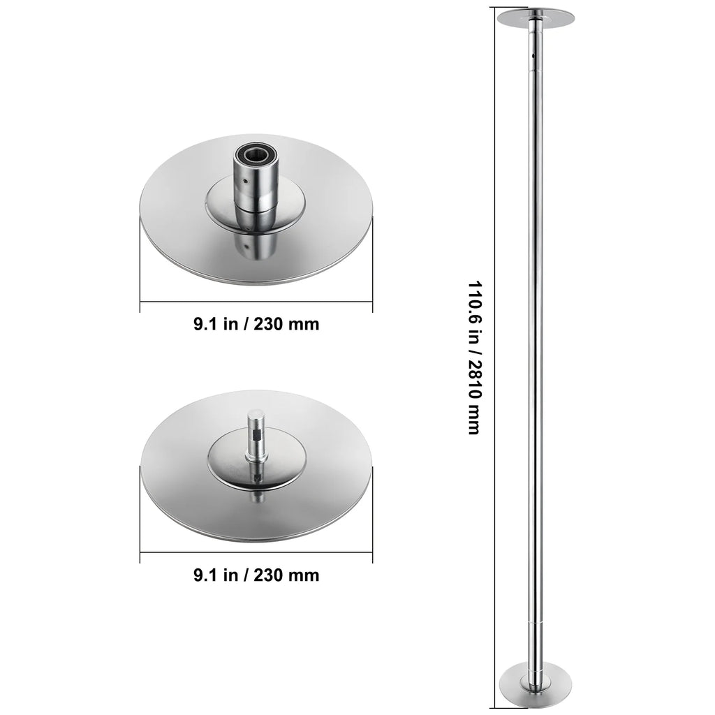 KFFKFF Expert Dance Pole, Rotating and Stationary Dance Pole Set, Detachable Portable Pole, 45mm Robust Stainless Steel Pole, Fitness Pole with Adjustable Height, Suitable for Workout Home, Silver