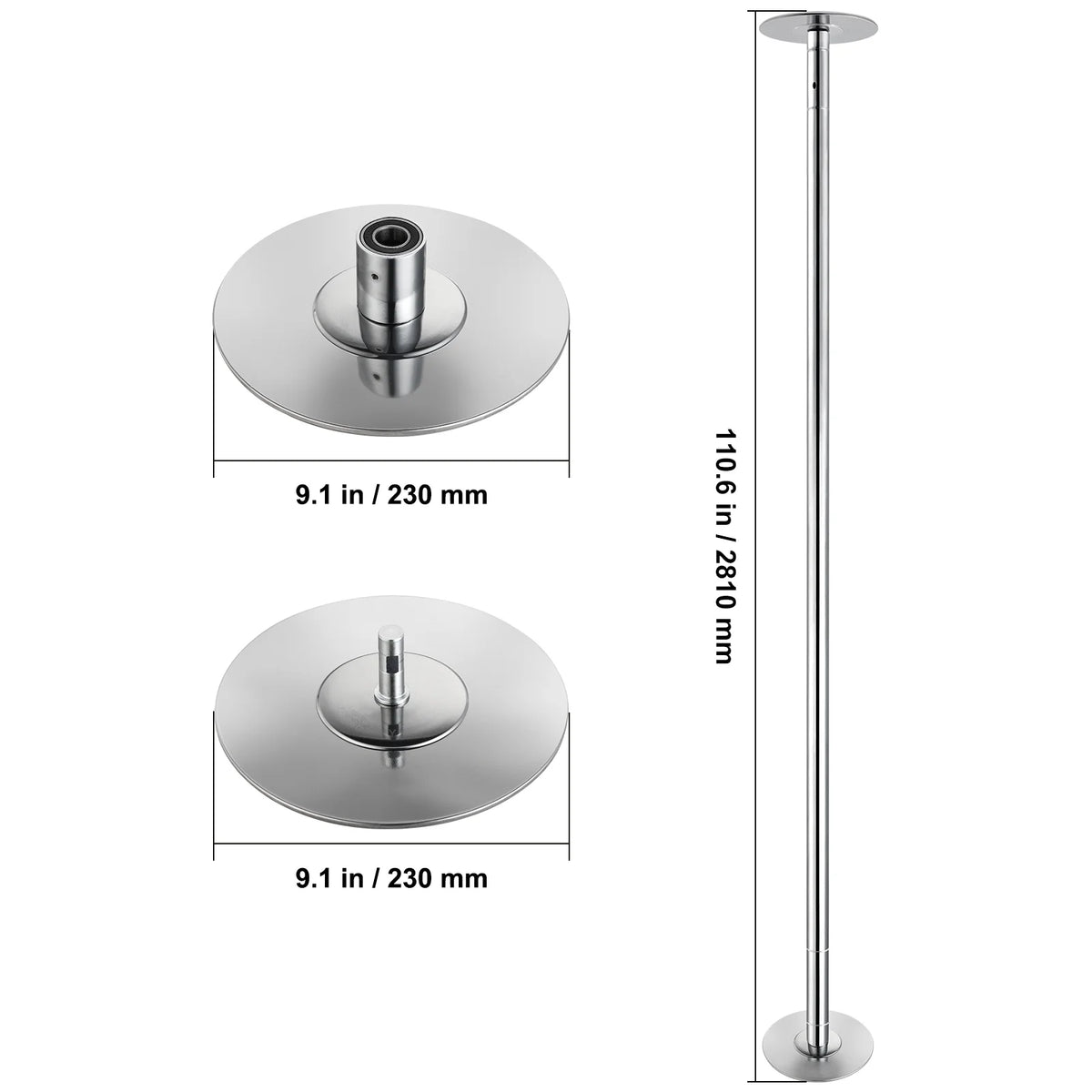 KFFKFF Expert Dance Pole, Rotating and Stationary Dance Pole Set, Detachable Portable Pole, 45mm Robust Stainless Steel Pole, Fitness Pole with Adjustable Height, Suitable for Workout Home, Silver