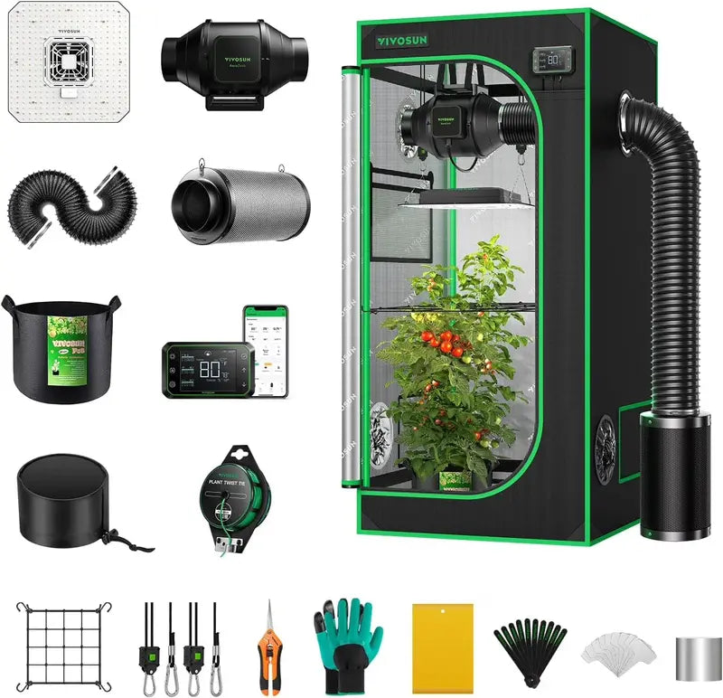 VIVOSUN GIY Smart Grow Tent Kit â€?2×2 ft, WiFi-Controlled GrowHub E42A, 100W Full-Spectrum LED & Auto-Ventilation