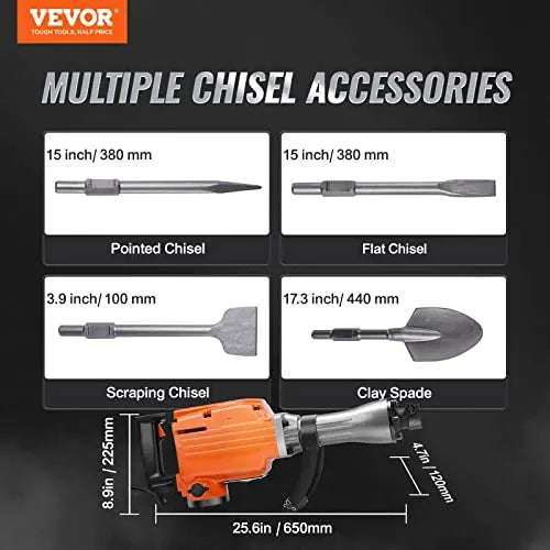 VEVOR Demolition Jack Hammer, 2200W Electric Jackhammer Heavy Duty