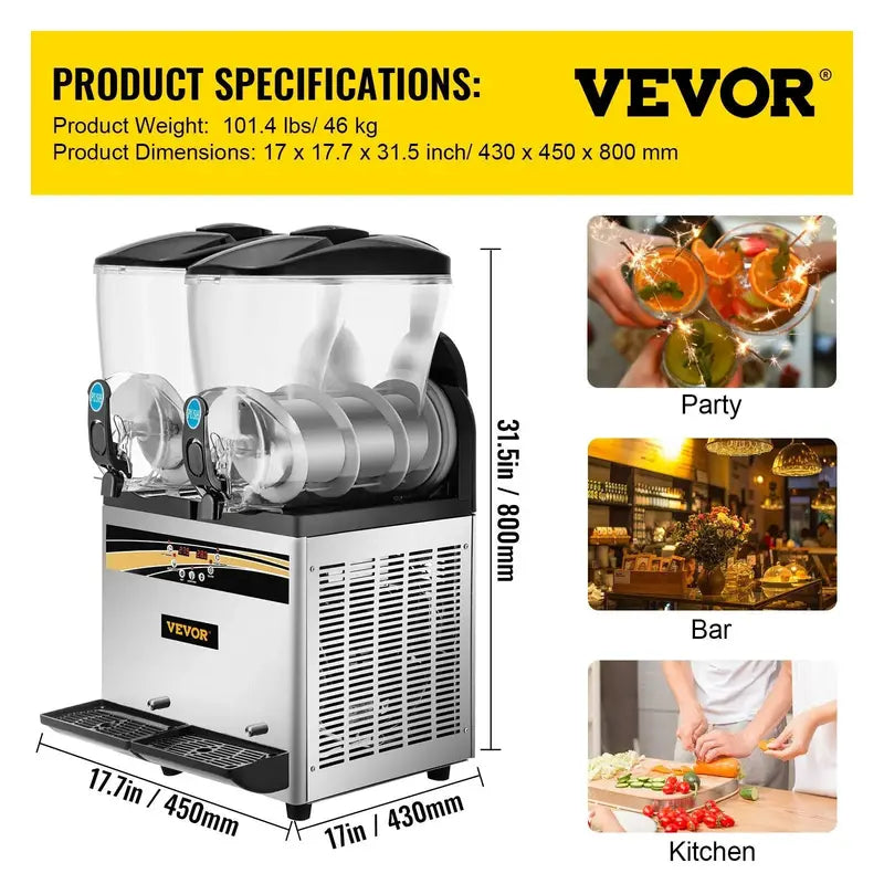 VEVOR 15L×2 Commercial Margarita Machine â€?1000W Dual-Tank Slushie Maker for Frozen Drinks & Smoothies