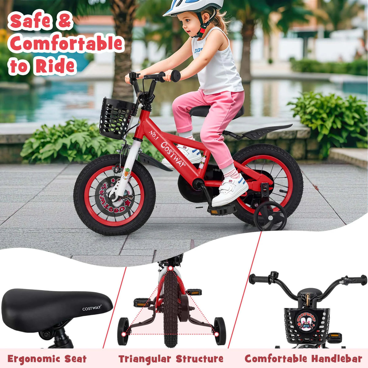 Costway 16" Kid'S Bike for 4 - 7 with Height - Adjustable Handlebar & Saddle Handbrake Blue