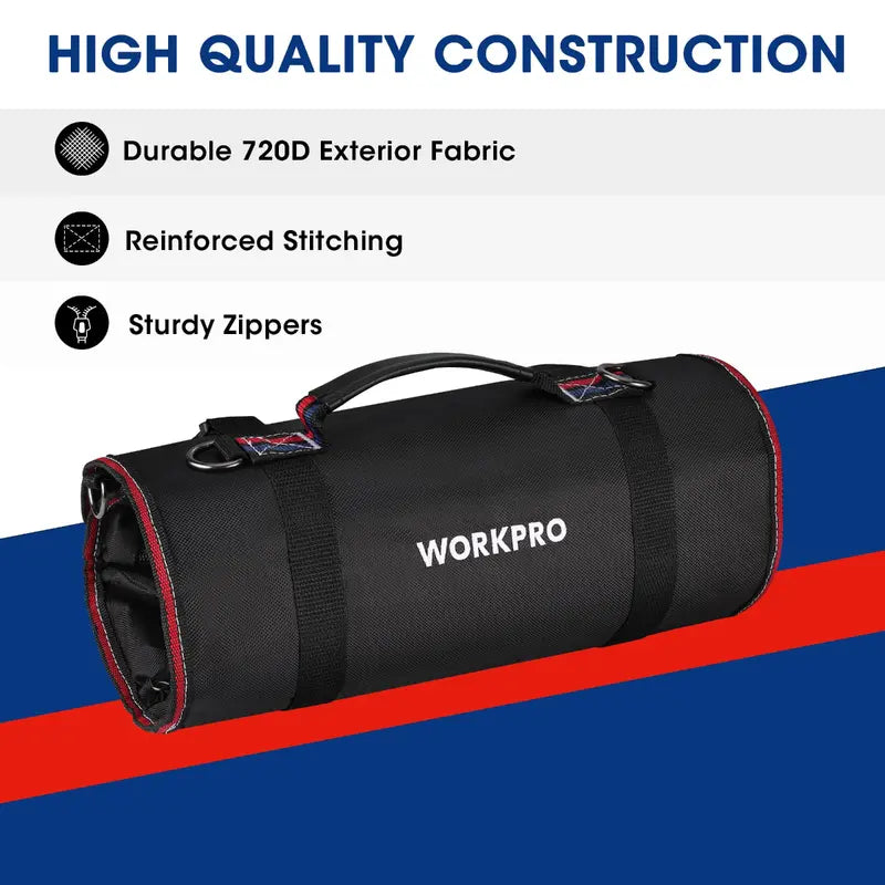 WORKPRO Heavy-Duty Rolling Tool Organizer â€?6-Pocket Roll-Up Bag with Detachable Pouches
