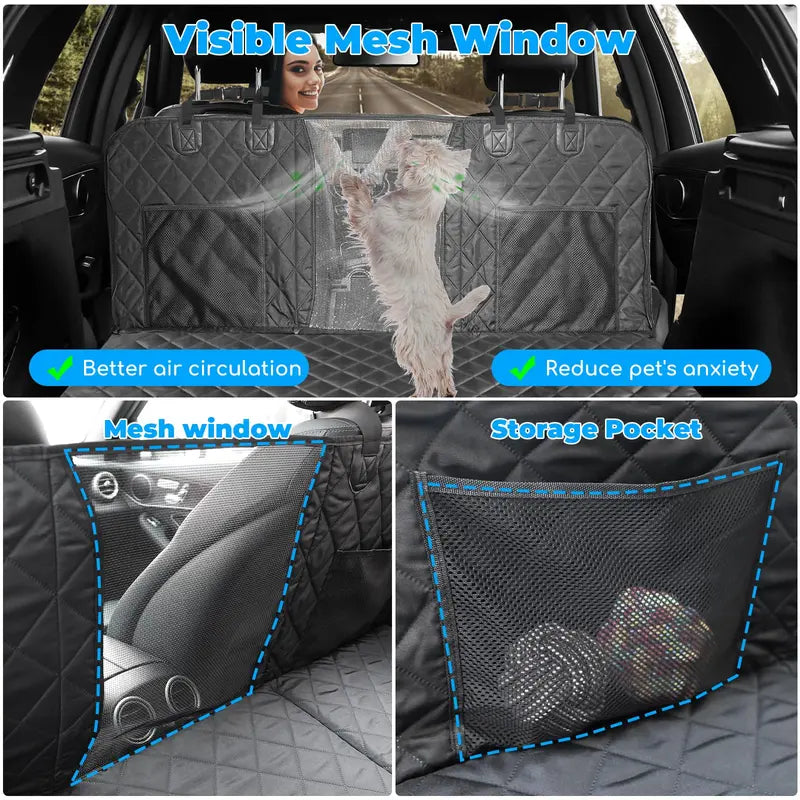 URPOWER Dog Car Seat Cover Extender, Waterproof & Padded, with Safety Belt & Mesh Window, Fits Most Cars/SUVs
