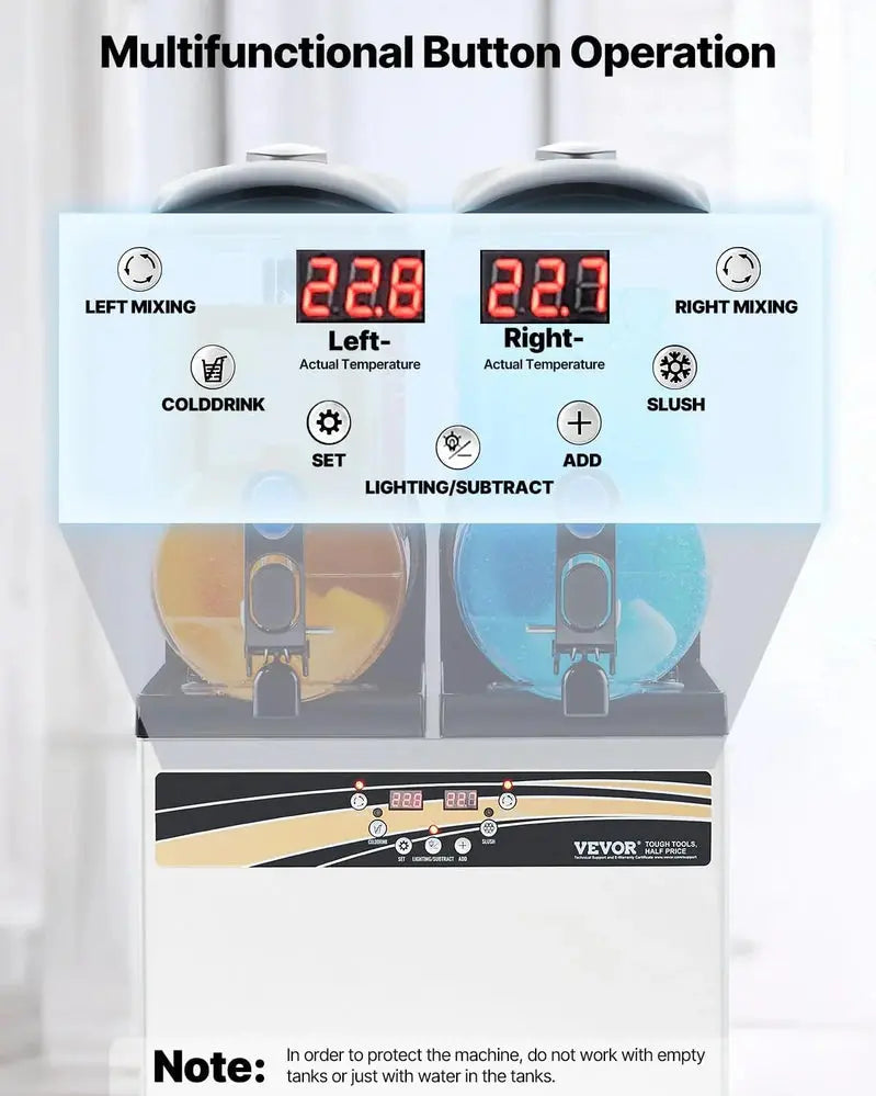 VEVOR Commercial Slushie Machine â€?Dual 15L Tanks, Stainless Steel Margarita & Frozen Drink Dispenser (120 Servings)