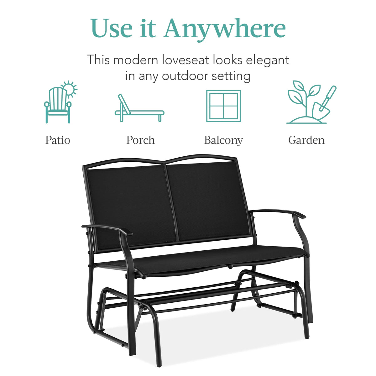 Best Choice Products 2 - Person Outdoor Swing Glider, Steel Patio Loveseat, Bench Rocker W/ Armrests - Gray