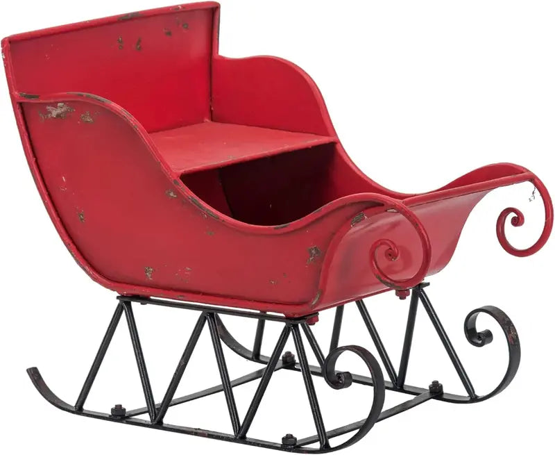 Vintage-Style Outdoor Christmas Sleigh Decor â€?39-Inch Red Metal Santa Sleigh for Garden or Patio