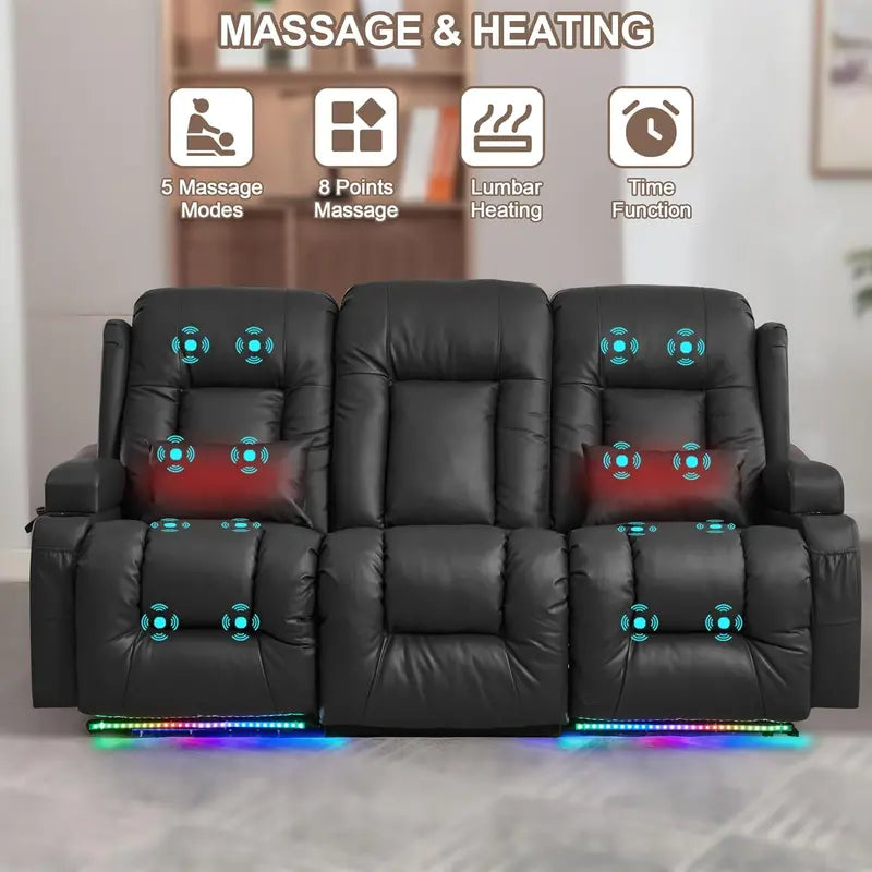 TUNYI Electric Loveseat Recliner â€?Massage, Heat, USB Ports, LED Lighting & Storage