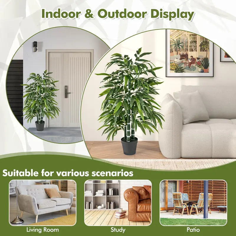 Twin 50-Inch Artificial Bamboo Trees â€?PE Trunk & Natural-Looking Faux Bamboo Plants