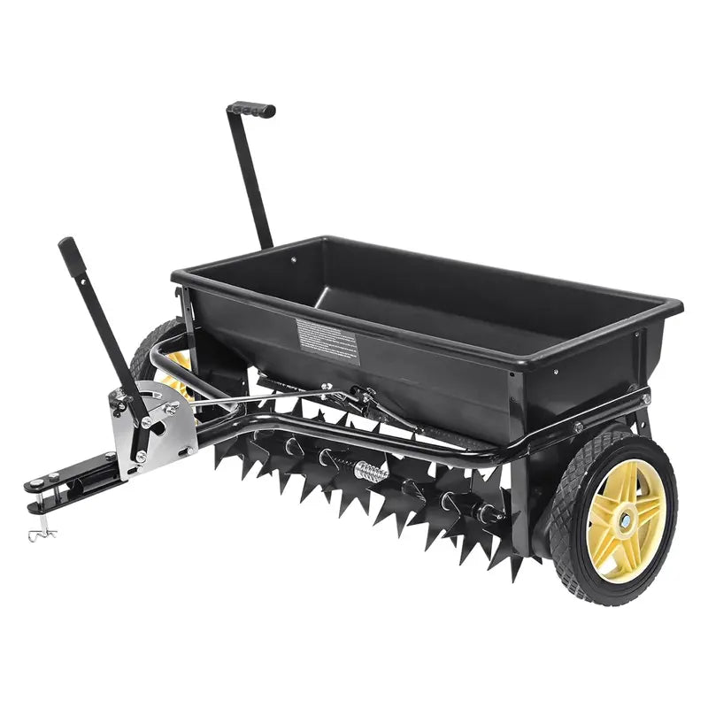 Tractor-Mounted Broadcast Seeder â€?100-Lb Polyethylene Unit with Steel Spike Weeder, Fertilizer & Salt Spreader for Farms and Rough Terrain
