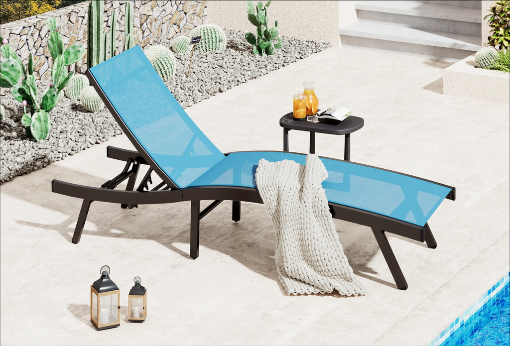 AECOJOY Outdoor Chaise Lounge, All Weather Pool Lounge Chairs Ergonomic Design (Blue, 1 PCs)