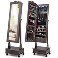Standing Jewelry Armoire with Full-Length Mirror, Drawers, Lights & Wheels, Lockable Mirror Jewelry Cabinet Storage Organizer