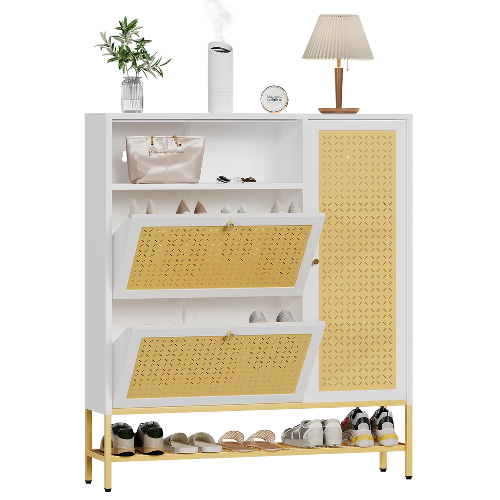 AECOJOY Shoe Storage Cabinet with 2 Flip Drawers - Hidden Shoe Organizer for Entryway, Metal Shoe Rack with Door & Open Storage