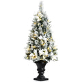 White Flocked Entryway Christmas Tree with Warm White Pre-Installed LED Lights