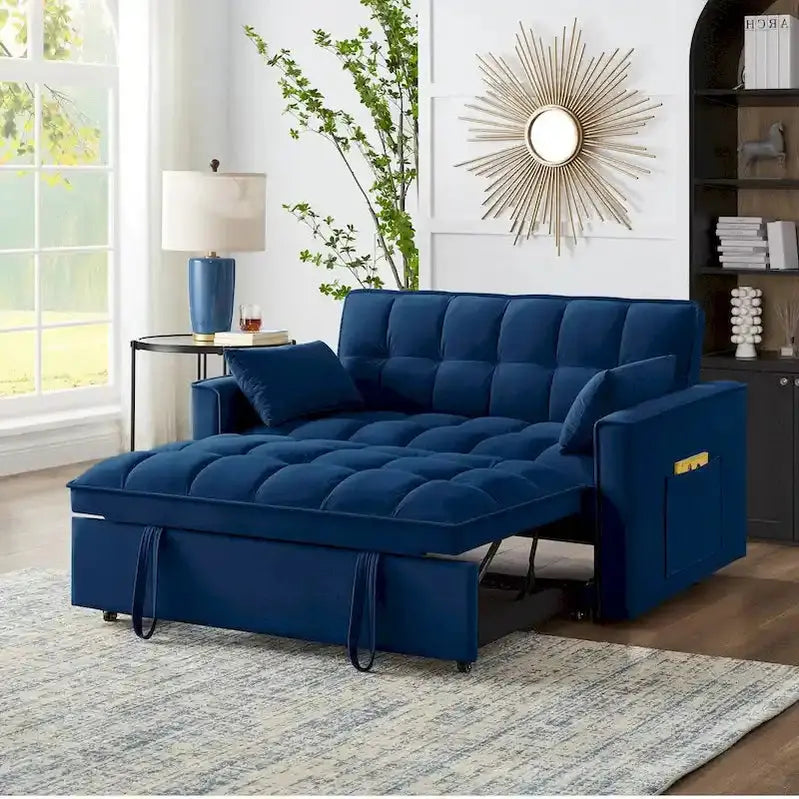 Velvet Loveseat Sleeper Sofa â€?4-in-1 Convertible Design with Recline, Storage Pockets & Side Compartments