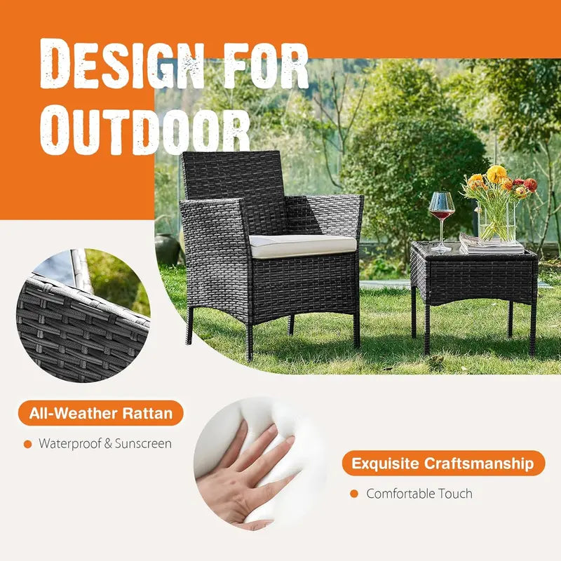 Sweetcripy 3-Piece Outdoor Patio Set â€?Glass-Topped Table with Plush Cushioned Seating