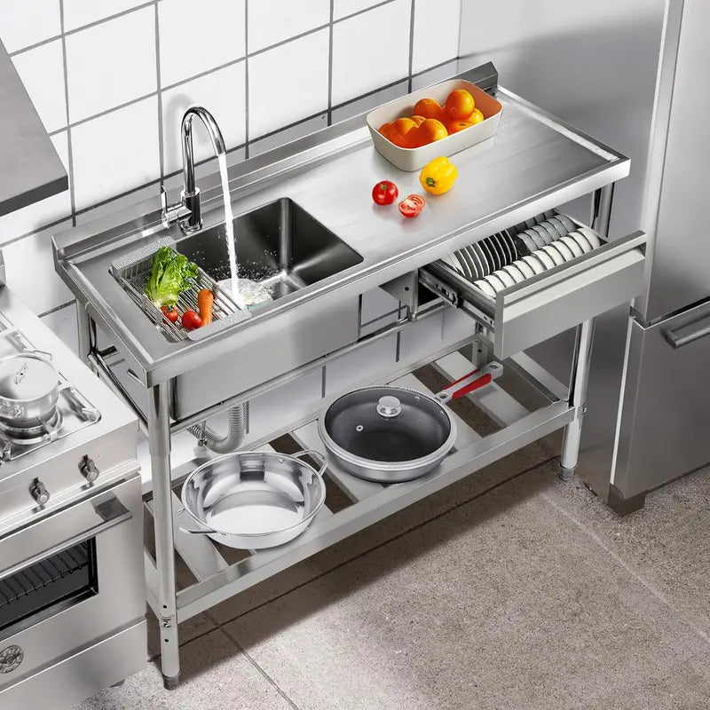 YORKING Stainless Steel Utility Sink â€?Freestanding Single-Bowl Commercial-Grade Kitchen or Workshop Sink