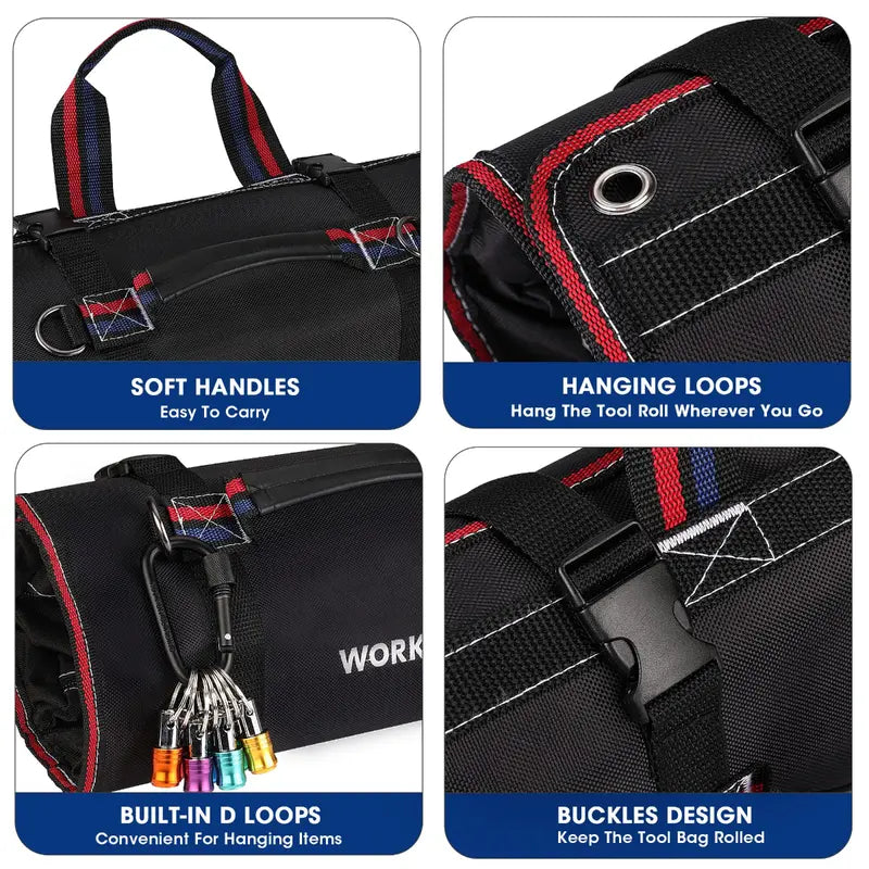 WORKPRO Heavy-Duty Rolling Tool Organizer â€?6-Pocket Roll-Up Bag with Detachable Pouches