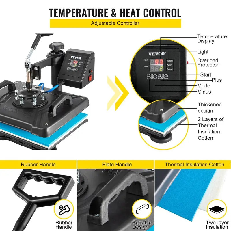VEVOR 5-in-1 Digital Heat Press Machine â€?Sublimation Printer for T-Shirts, Mugs, Hats, Caps & Plates