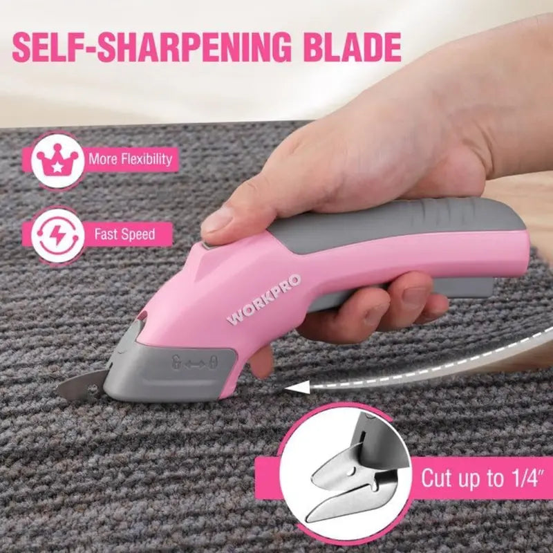 WORKPRO 4V Rechargeable Electric Scissors â€?Compact Cordless Cutter with Storage Case and 2 Blades