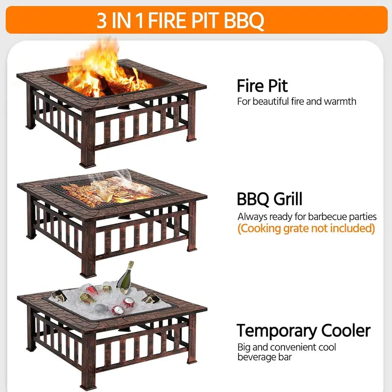 Yaheetech 32-Inch Square Fire Pit Table â€?Multifunctional Outdoor Heating Unit for Patios, Gardens, Camping & Picnics