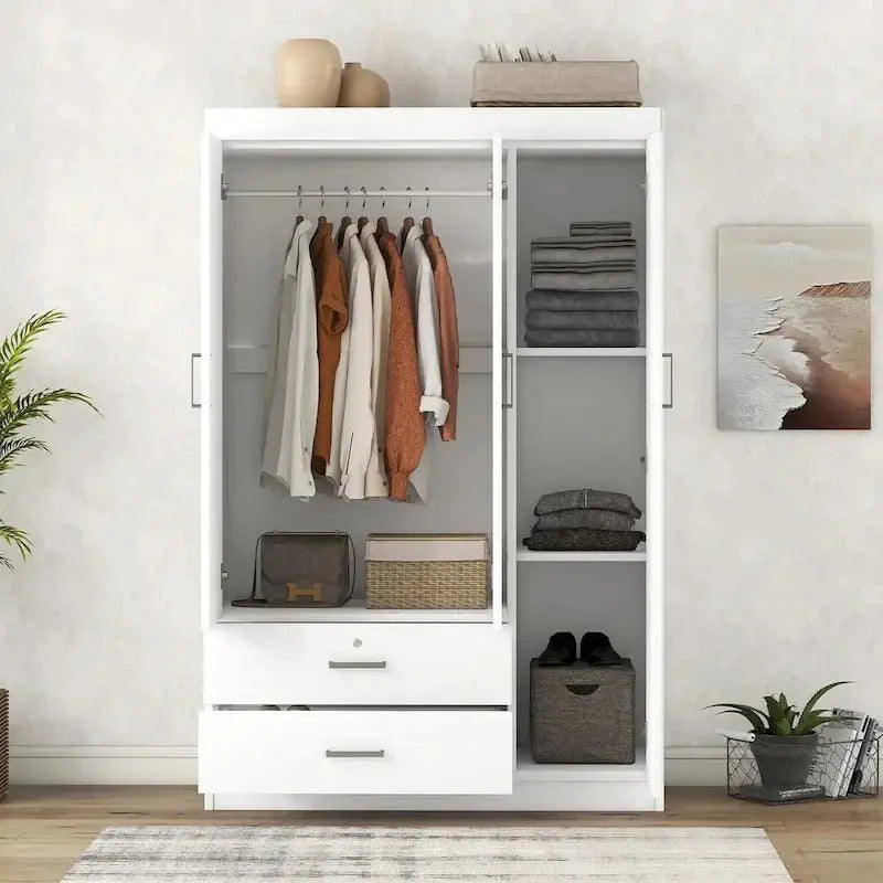 Three-Door Wardrobe with Dual Lower Drawers â€?Space-Saving Bedroom Storage