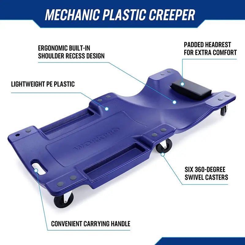 WORKPRO 40-Inch Mechanic's Creeper â€?Padded Headrest, 330-LB Capacity, 6-Wheel Mobility