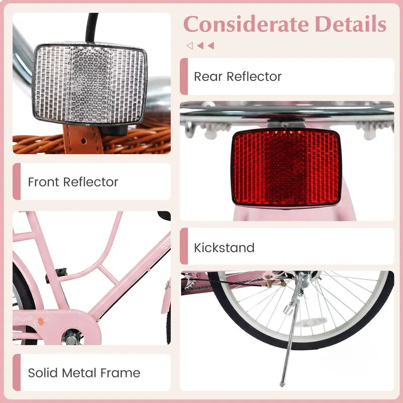 Women's 24/26-Inch Beach Cruiser â€?Cup Holder, Reflectors, Stylish Basket Design