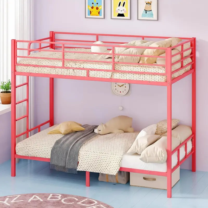 VINGLI Twin-over-Twin LED Bunk Bed â€?Non-Slip Ladder, Full-Length Guardrail, Modern Metal Frame