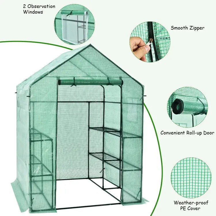 Spacious 56-Inch Walk-In Garden Greenhouse with Observation Windows