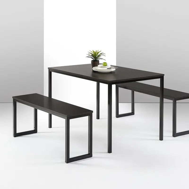 Zinus Louis 48-Inch Metal Dining Table â€?Minimalist Black Frame 3-Piece Set with Matching Benches