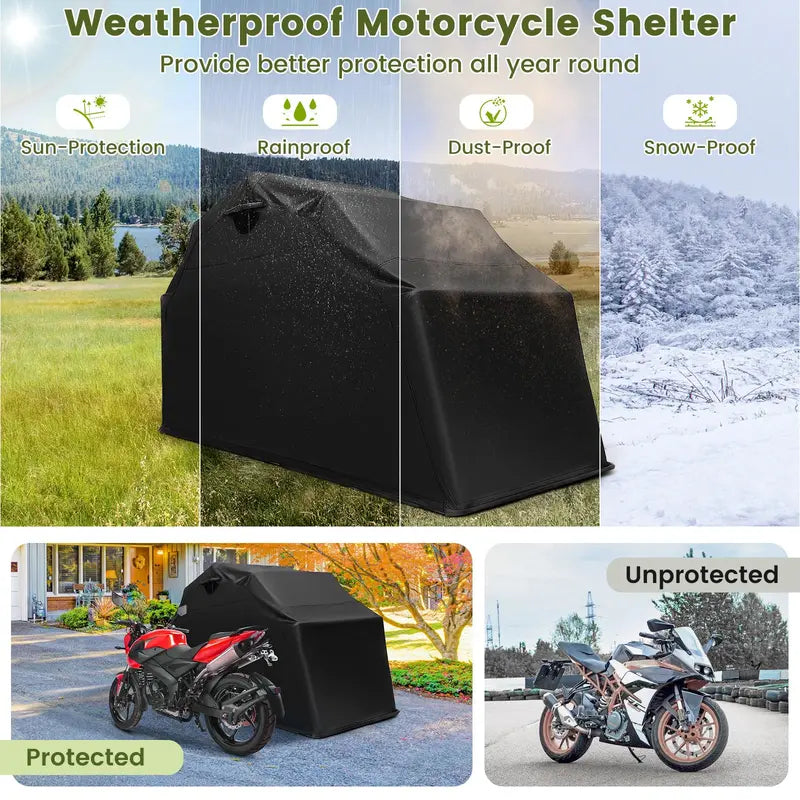 Waterproof Motorcycle Storage Shed with Reinforced 600D Oxford Fabric & Ventilation