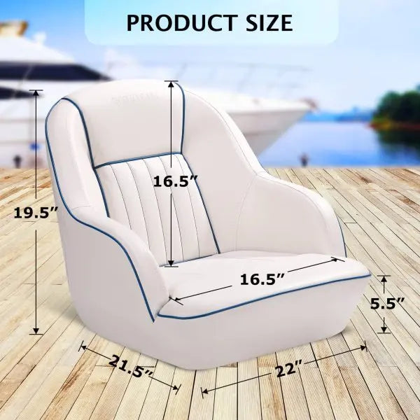 White & Blue Captains Bucket Pontoon Boat Seat â€?Fold-Back Backrest, Marine-Grade Cabin Seating