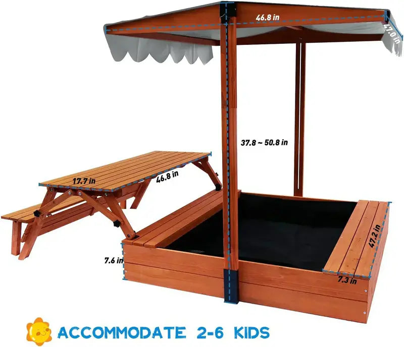 Wooden Outdoor Sandbox with Lid & Picnic Table â€?Foldable Sandpit with Protective Cover