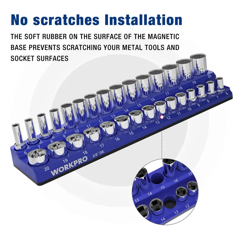 WORKPRO Magnetic Socket Organizer for 1/4â€? 3/8â€? and 1/2â€?Drive â€?Metric & SAE Sizes (Sockets Not Included)