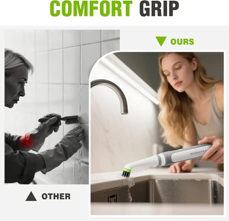 WORKPRO Cordless IPX6-Rated Electric Scrubber â€?5200 RPM Waterproof Grout & Tile Cleaner