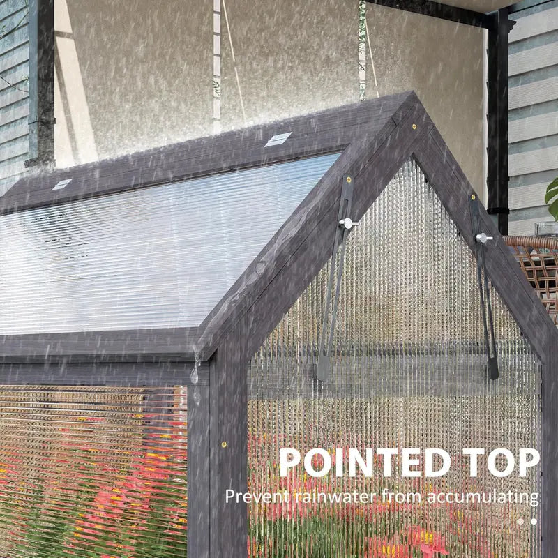 Wooden Raised Garden Bed with Polycarbonate Peak-Roof Greenhouse â€?35.5â€?x 22.5â€?x 38.25â€? Gray