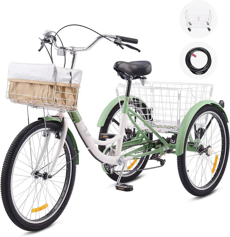 Viribus 7-Speed Adult Tricycle â€?24â€?Wheels, High-Carbon Steel Frame, Dual Baskets & Adjustable Seat