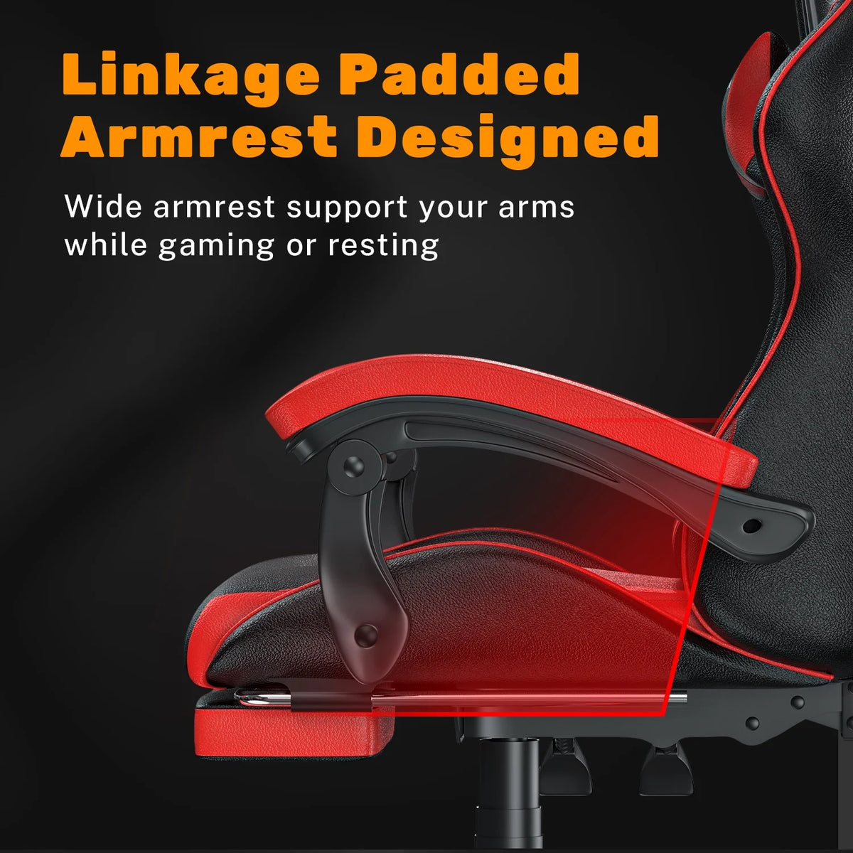 Bigzzia Gaming Chair Office Chair, Ergonomic Game Chair with Height Adjustable Headrest and Lumbar Support for Adults Teens, Black & White