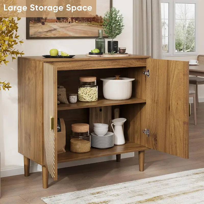 Walnut-Finish Sideboard â€?Freestanding Dining Cabinet with Built-In Cable Management