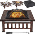 Yaheetech 32-Inch Square Fire Pit Table â€?Multifunctional Outdoor Heating Unit for Patios, Gardens, Camping & Picnics