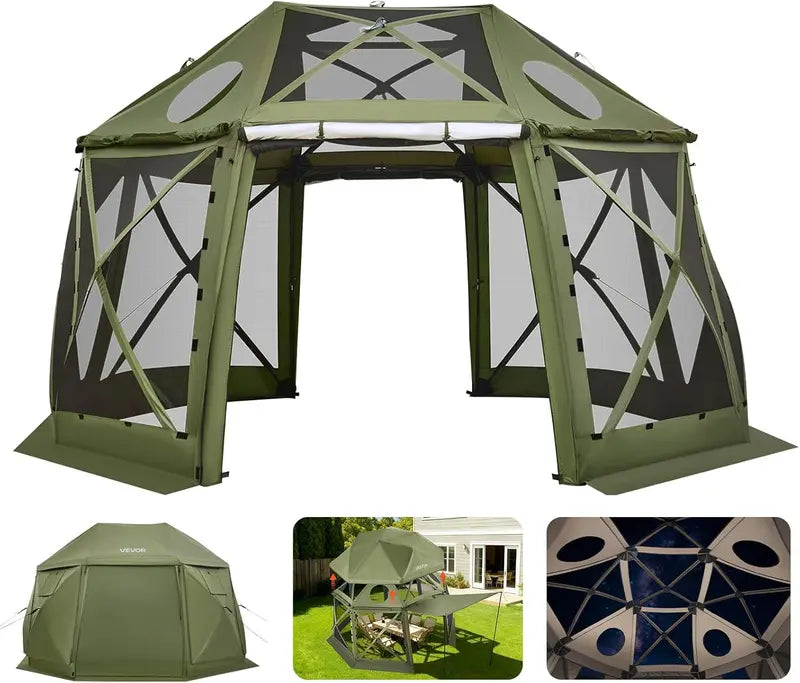 VEVOR 12×12 ft Hexagonal Pop-Up Canopy Shelter with Ventilated Mesh Windows and Compact Carry Bag