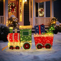 VEIKOU 5FT Outdoor Christmas Train Set with 170 LED Lights, Green & Red, Alloy Steel, Holiday Yard Decoration