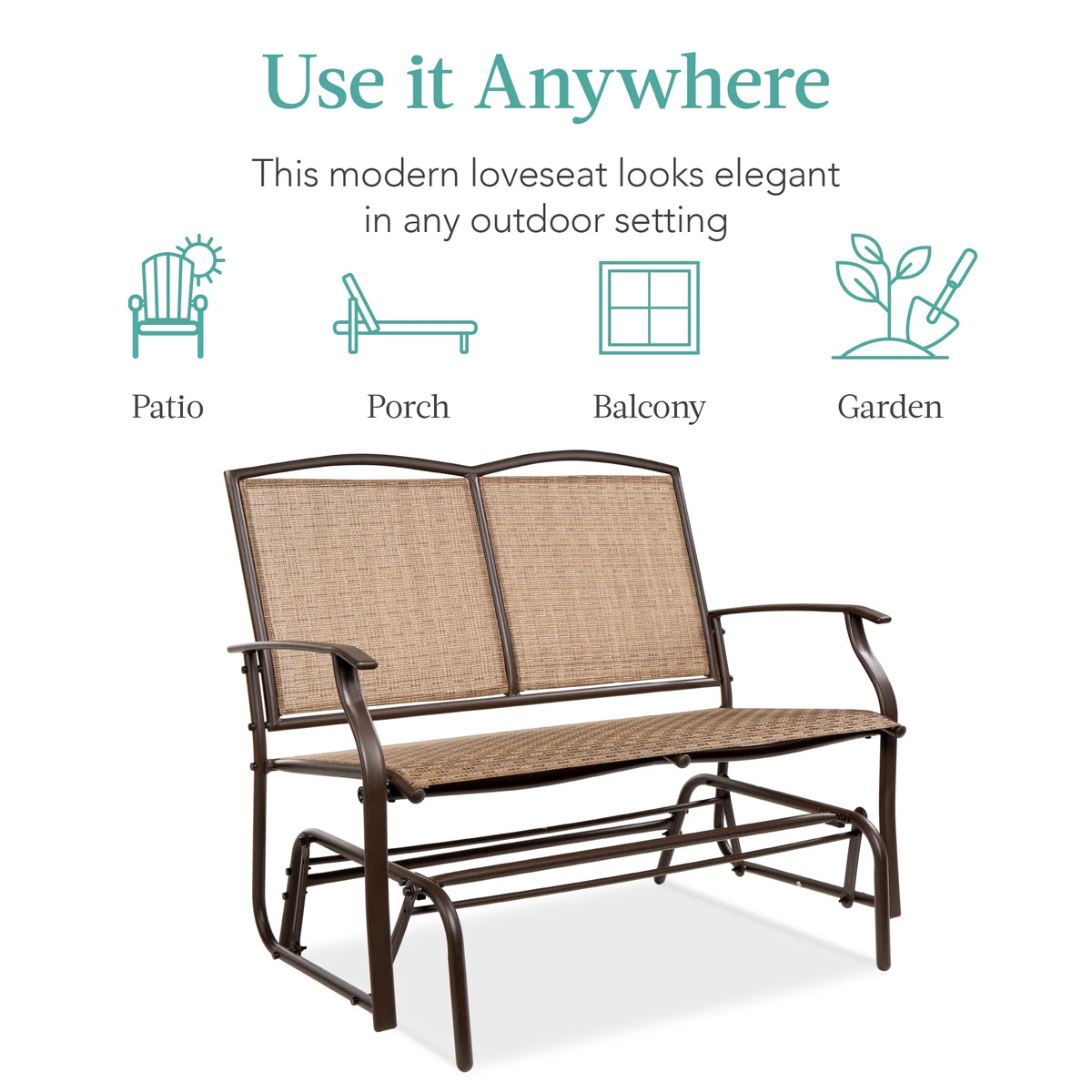 Best Choice Products 2 - Person Outdoor Swing Glider, Steel Patio Loveseat, Bench Rocker W/ Armrests - Gray