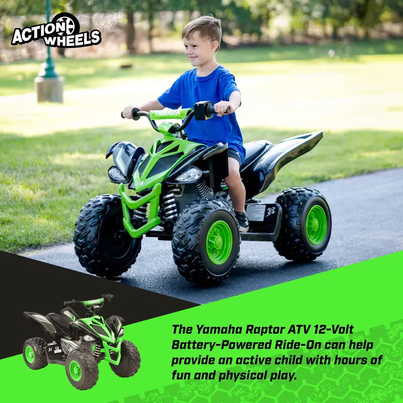 Yamaha 12V Raptor ATV Ride-On â€?Kids' Powered Vehicle (Ages 3+), 5 MPH Max Speed