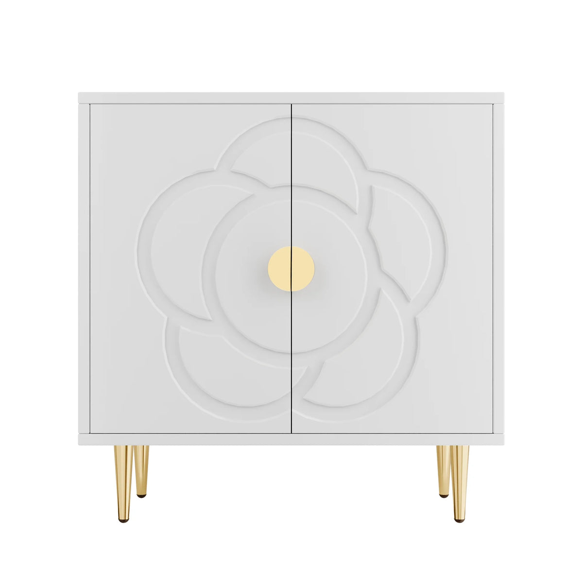 Tolead Modern Sideboard Buffet Cabinet with Flower Pattern Panel, 6 Shelves, White