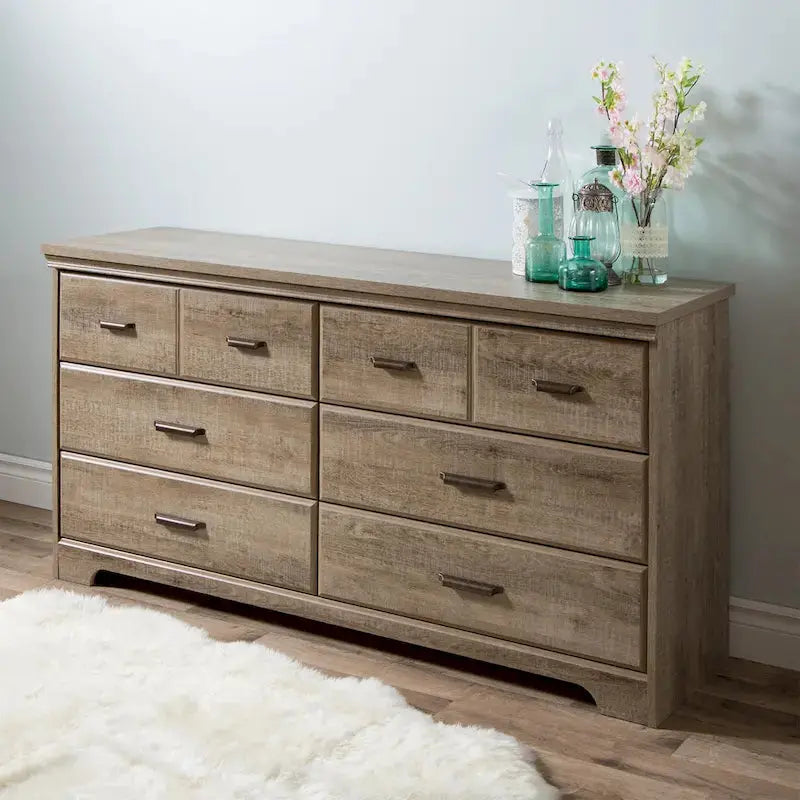 Versa Country Cottage Double Dresser â€?6-Drawer Rustic Bedroom Storage Solution